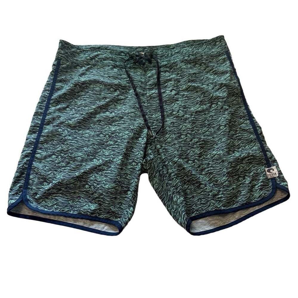 Costa Del Mar Mens Green Wave Print Stretch Board Shorts Size 36